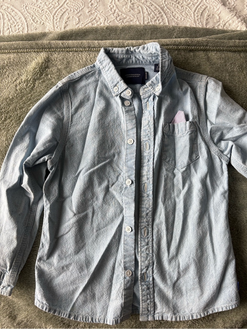 Scotch & Soda Pale Blue Button-Down Shirt with Pocket Accent